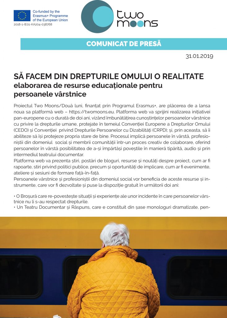SĂ FACEM DIN DREPTURILE OMULUI O REALITATE
elaborarea de resurse educaționale pentru
persoanele vârstnice