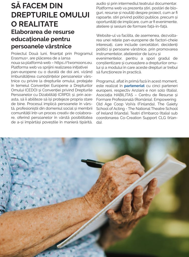 SĂ FACEM DIN DREPTURILE OMULUI O REALITATE
Elaborarea de resurse educaționale pentru persoanele vârstnice